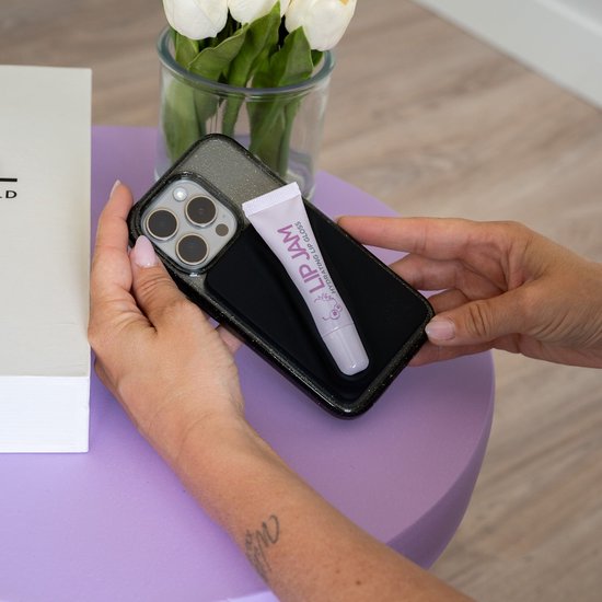 Foto: Xoxo wildhearts lipgloss houder zwart geschikt voor magsafe apple iphone 12 13 14 15 16 mini pro pro max plus siliconen magnetische lippenstift houder telefoon telefoonbutton lipstick holder zwart