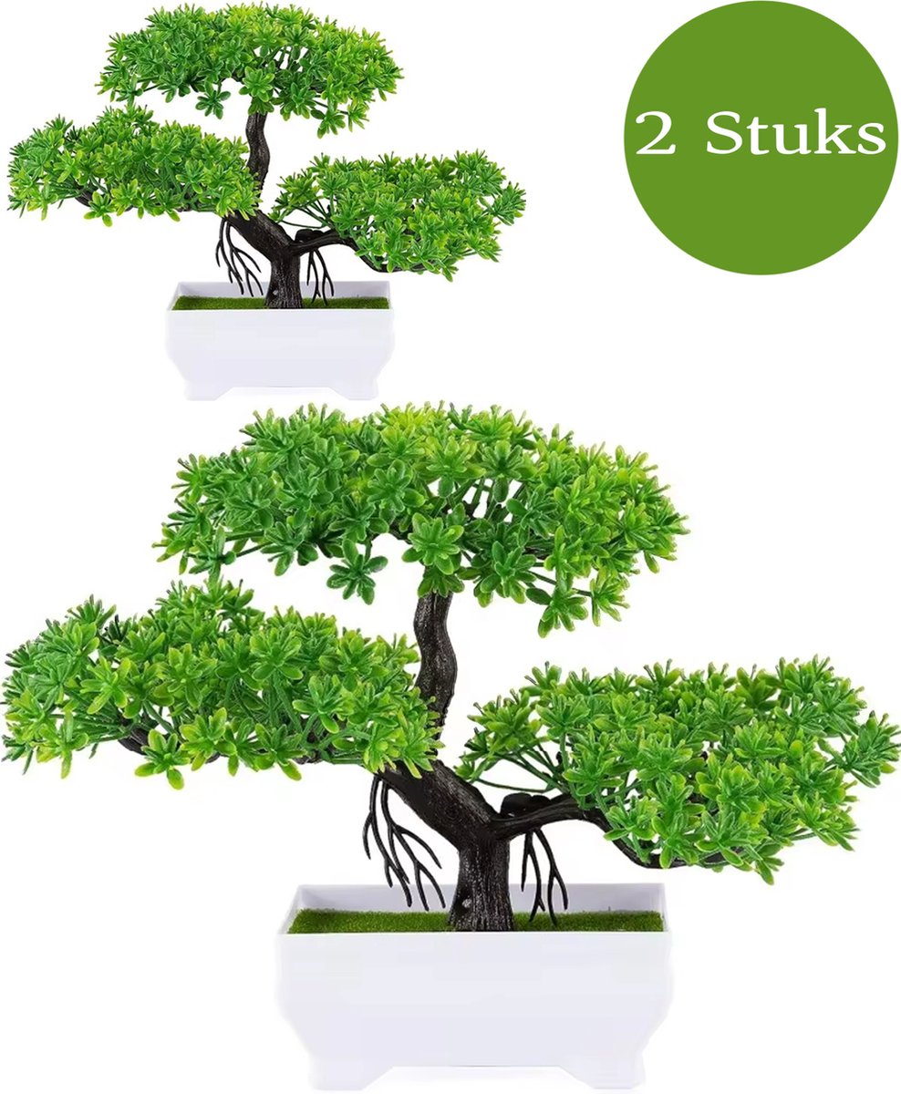 Boncy® Premium Bonsai Kunstplant in pot - 2 stuks Kunstplanten - Nep planten voor Binnen en Buiten - Kamer Decoratie - Nepplanten Kunst plant Boompje - Kunstbloemen