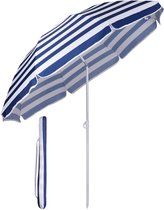 Strandparasol met Draagtas - Strandtent - UV Werend - 160cm - Blauw met Wit