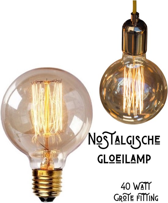 Gloeilamp grote fitting - G 80 Kooldraadlamp - Vintage - E27 Fitting 40 Watt - Retro - Decoratielamp