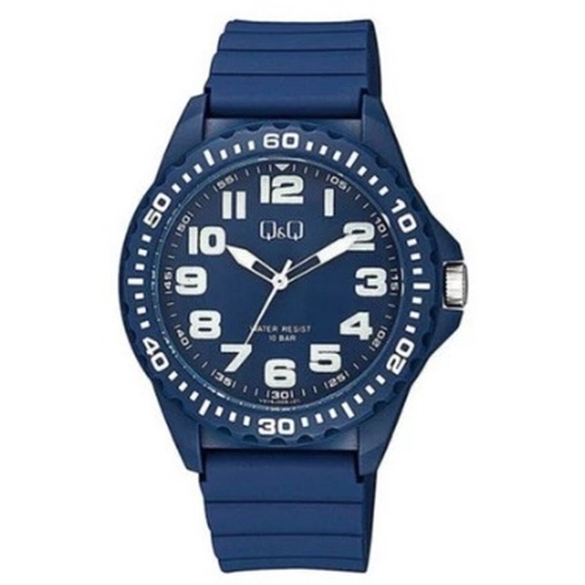 QQ VS16J009Y - Horloge - Sport - Analoog - Unisex - Plastic band - Rond - Cijfers - Kunststof - Donkerblauw - Wit - Lichtgroen - 10 ATM