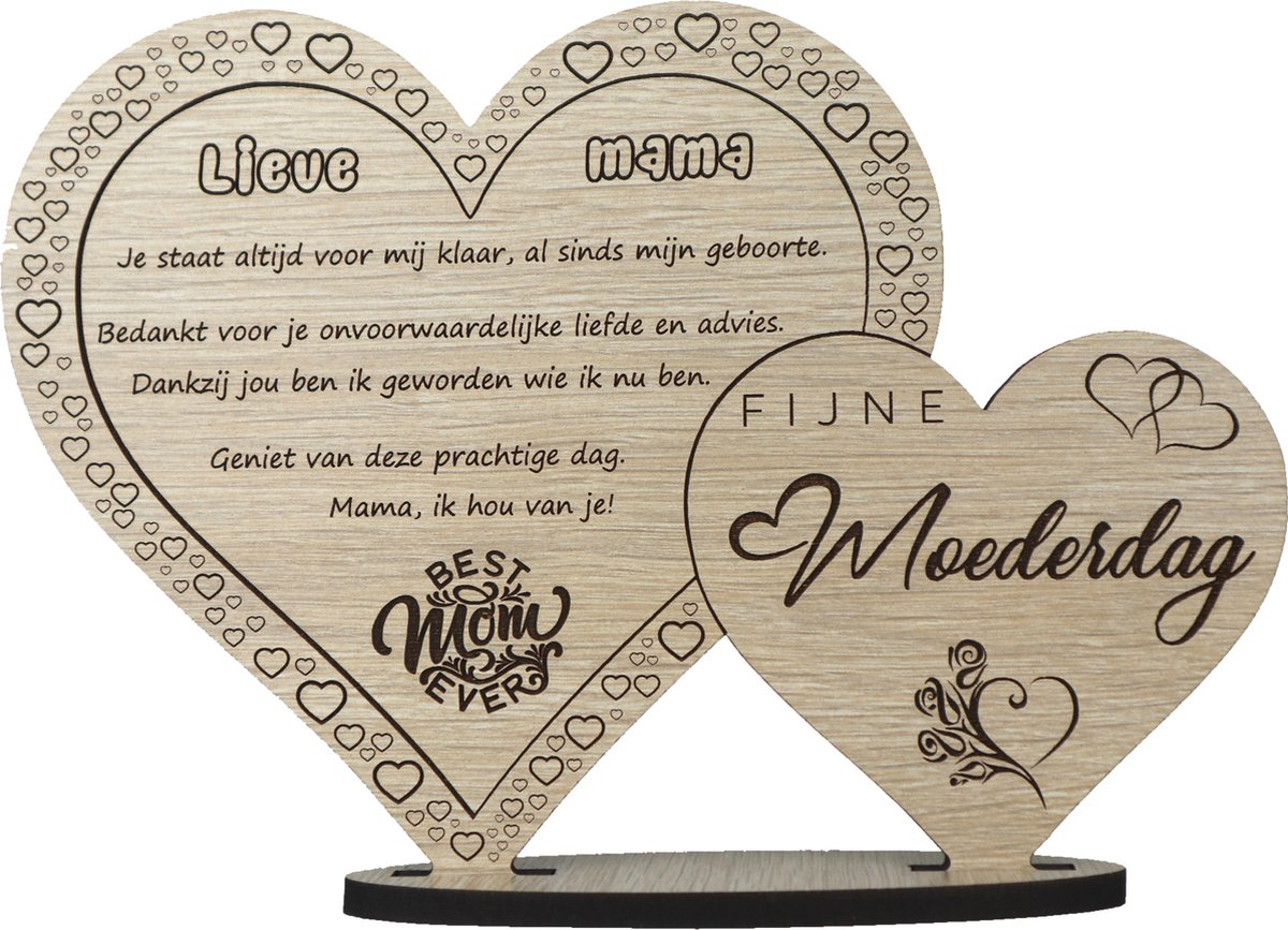 Hartjes Moederdag - houten wenskaart - kaart van hout - cadeau mama - 17.5 x 25 cm