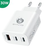 Synyq 30W Snellader 3-Poorts - 2x USB-C & 1x USB-A - Geschikt voor Apple/ Samsung/ Google - Tablet oplader - iPhone 15 lader- Oplader Samsung - Samsung lader - iPhonelader - Snel lader iPhone - Snellader Samsung - Wit