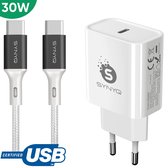 Synyq 30W Snellader - USB-IF gecertificeerd - USB C Kabel 2 meter - USB C Adapter - Geschikt voor iPhone 15, Samsung/ Google - Snellader Samsung - Samsung Oplader - iPhone 15 lader - Oplader Usb C -