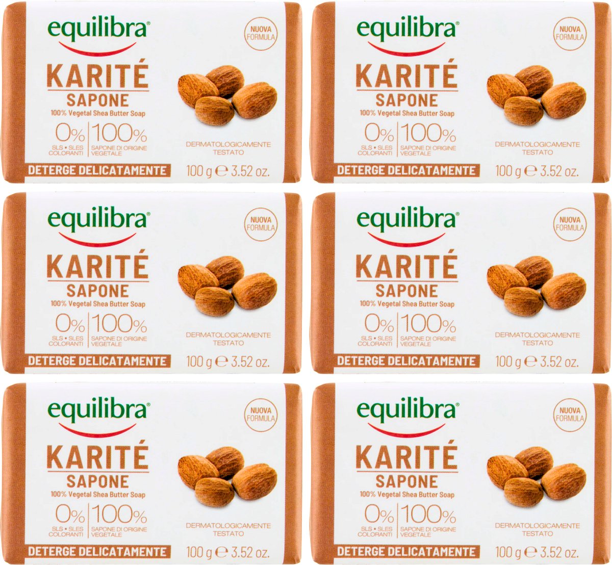 Equilibra Karite Antibacteriële Handzeep - 6 x 100g - Zeep met Shea Butter - Zeep Zonder SLES - Parabenen vrij - Geen Kleurstoffen