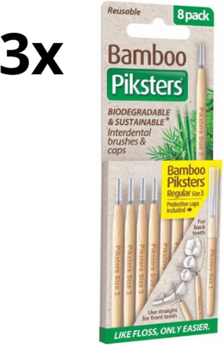 Piksters Bamboe Rechte Ragers - Maat 3 - Geel - 3 x 8 stuks - Voordeelverpakking