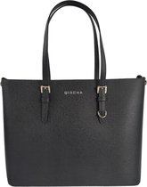 Qischa® - Extra grote schoudertas handtas - shopper - Dames - Saffiano - Deluxe silver edition - laptopvak - Extra hoog - geschikt voor A4 mappen/laptop - Ideaal te gebruiken voor school of werk - zwart