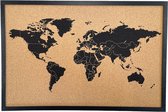 Prikbord dubbelzijdig wereldkaart/ naturel incl. ophangsysteem en punaises 39x59.5 cm