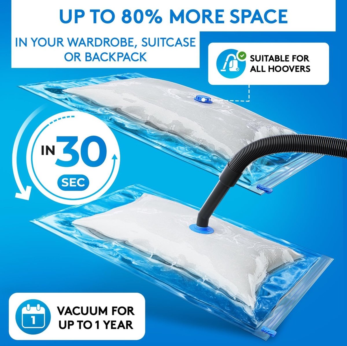 12-pack vacuümzakken voor kledingreizen, 40x60cm vacuümzakken voor