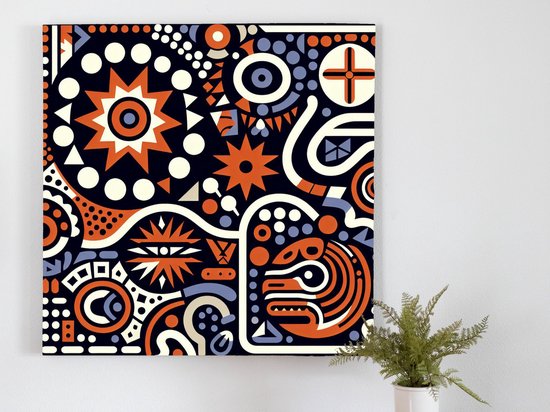 Pop art aboriginal schilderij | Multicultureel meesterwerk: een eigentijdse ode aan inheemse cultuur | Kunst - 30x30 centimeter op Canvas | Foto op Canvas