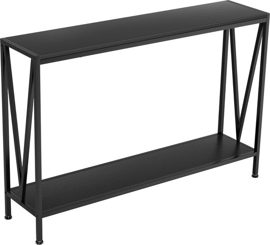 Smalle houten consoletafel met opbergruimte en plank - bijzettafel voor de entree woonkamer (zwart 110T x 25B x 76H cm)