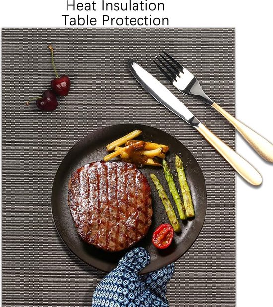 Chitomars Placemats Set van 8, vinyl geweven placemats, indoor set van 8 wasbare afveegbare PVC tafelmatten, hittebestendige antislip placemats voor keuken eetkamer buiten tafel (beige lichtbruin, set