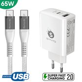 Synyq 65W Snellader - USB-IF gecertificeerd - 2,5m 100W USB C Oplaadkabel - Oplaadstekker - Geschikt voor Samsung, Google, iPhone 15 - Snellader - iPhone 15 lader - Samsung Oplader - 2,5 meter