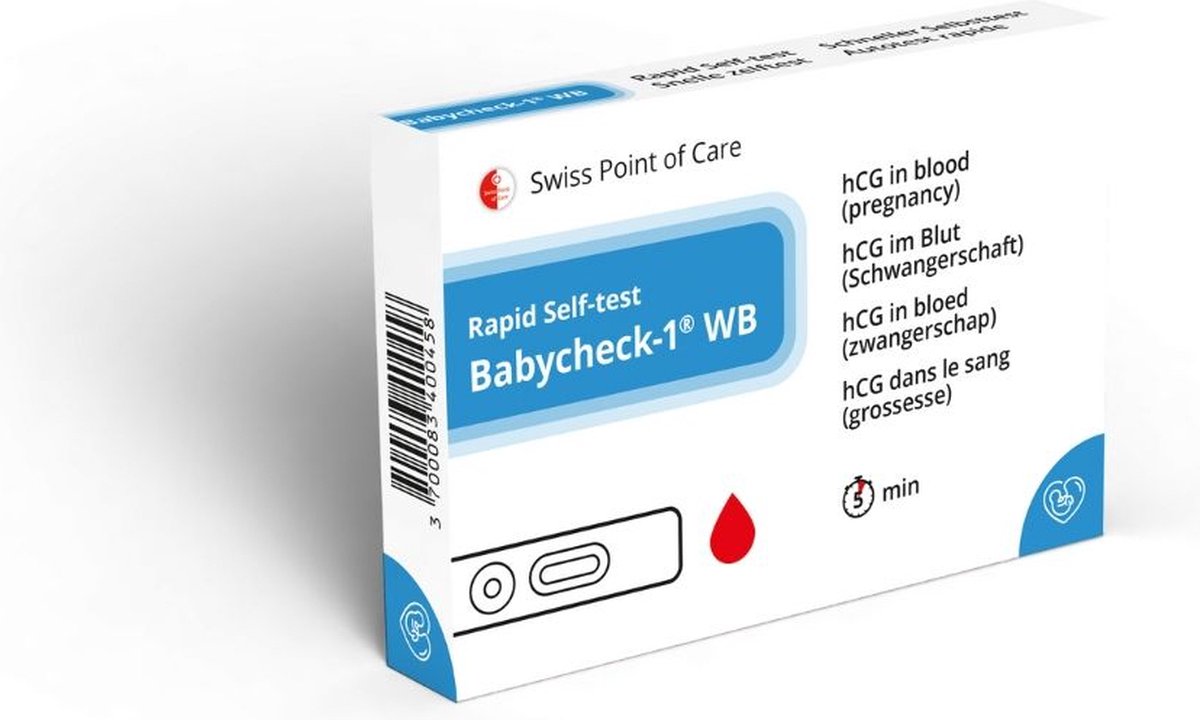 Goedkoopste Babycheck-1 WB (hCG) zwangerschap zelftest | Detecteert vroegtijdig en nauwkeurig zwangerschap | resultaat in 5 minuten, volledig anoniem en thuis te gebruiken - geen laboratorium nodig