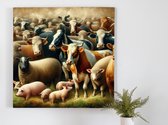 Olieverf vee schilderij | Prachtige boerderijdieren in levendige olieverf geschilderd kunstwerk tentoongesteld | Kunst - 60x60 centimeter op Forex | Foto op Forex