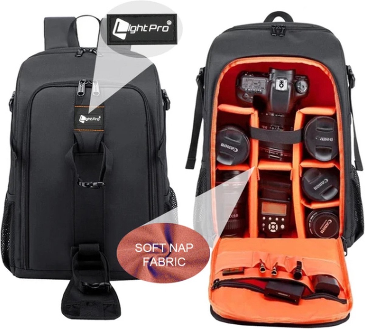 LightPro 18L rugzak foto camera video cameratas fototas rugtas regenhoes oranje voor Canon Nikon Sony Fuji Olympus Pentax