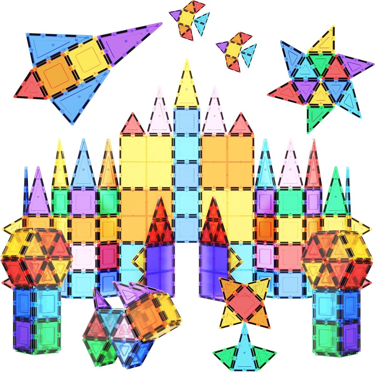 Joyage Magnetic tiles 100st - Magnetische bouwblokken - Montessori speelgoed educatief speelgoed 3 jaar sensorisch speelgoed 4 jaar - Jongens Speelgoed 5 jaar meisjes speelgoed 6 jaar - Speelgoed 7 jaar 8 jaar 9 jaar