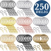 100 Stuks Sleutelringen met Ketting, 100 Open Springringetjes & 50 Schroefoogjes - 6 Kleuren - 250-Delig DIY Sleutelhangers - 30mm Ringen Set - Keychain Sleutels Maken - Splitringen voor Hobby & Sleutellabels - Metalen Keyrings Knutselen Pakket