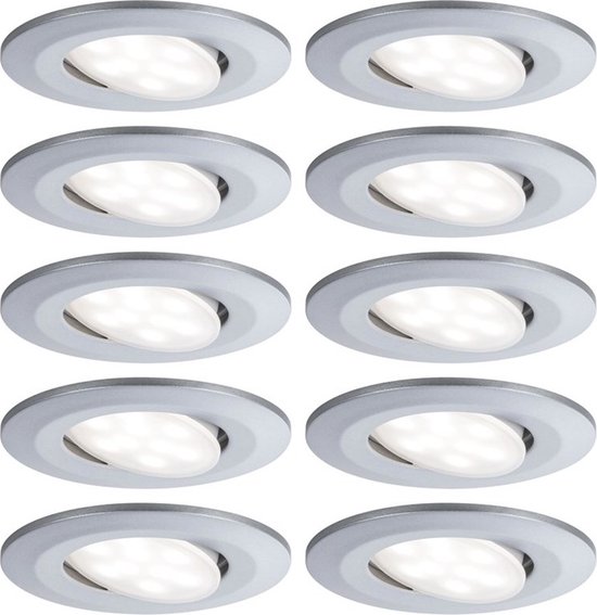 Paulmann Calla LED- inbouwspot - Chroom mat - rond - set van 10 - IP65 - zwenkbaar - 4000K
