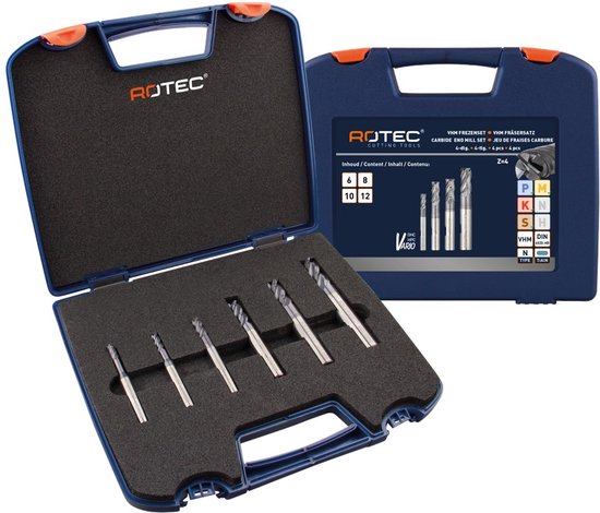 Rotec VHM frezenset '645 VARIO', 4-dlg, ø6-12 | bol