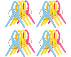 Somstyle Handdoek Knijpers - 16 Stuks - Wasknijpers - Strandlaken Klemmen voor Strandbed - Badlaken Clips - Groen, Blauw, Geel & Roze