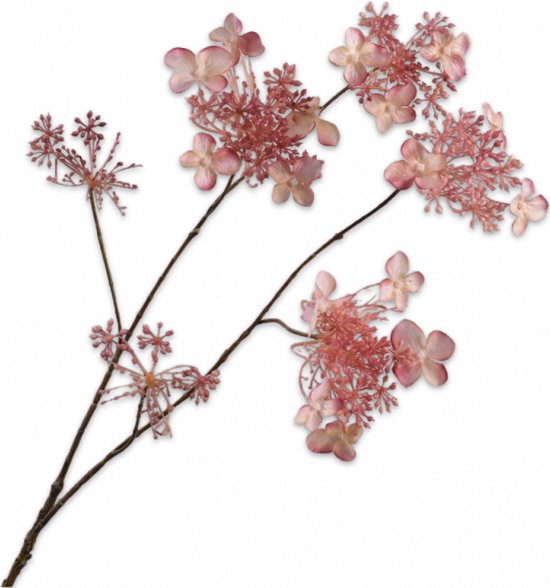 Silk-ka Kunstbloem-Zijden Bloem Hortensia Tak "Real Touch" Crème-Roze 94 cm