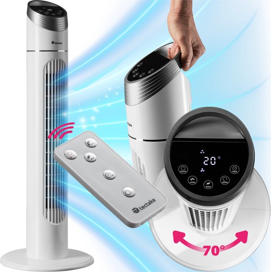 Torenventilator 90 cm wit met afstandsbediening, 3 snelheden, timer, draaifunctie en touchpaneel