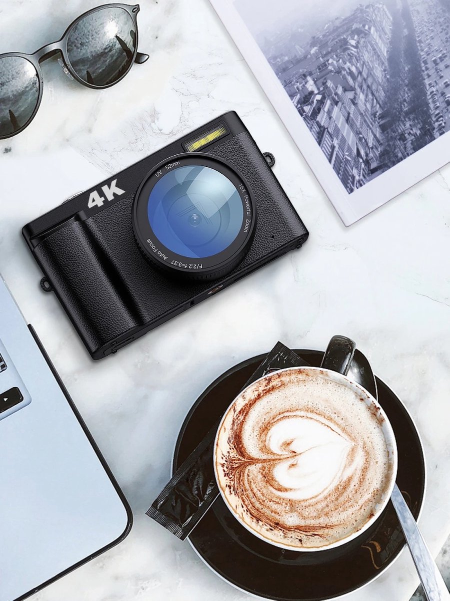 Melcam Digitale Camera - 4K - Voor Fotografie En Video - Autofocus - Anti-Shake - 48Mp - Vlogging Camera - Met Sd-Kaart - 3 '' - 180 ° Flip Screen
