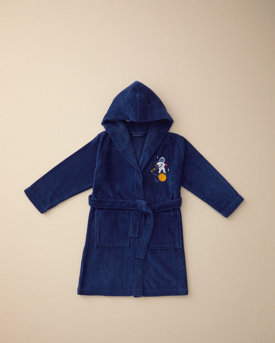 English Home - Kinderbadjas - 100% katoen - 4-6 Jaar - Donkerblauw