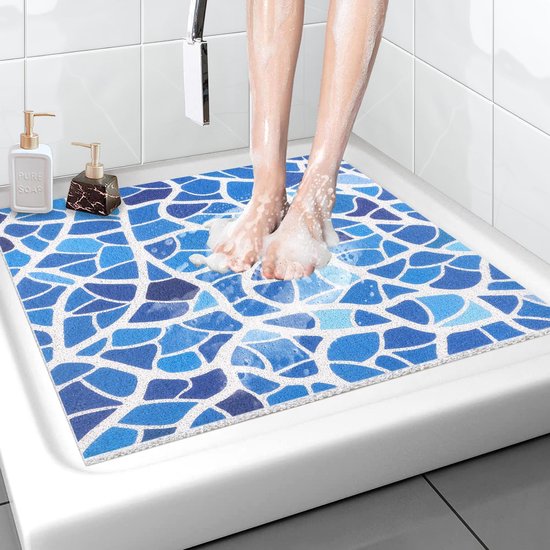 Douchemat, antislip, zacht comfort, veilige badmat met afvoergaten, pvc- luffa, massagemat voor natte ruimtes, sneldrogend, 60 x 60 cm