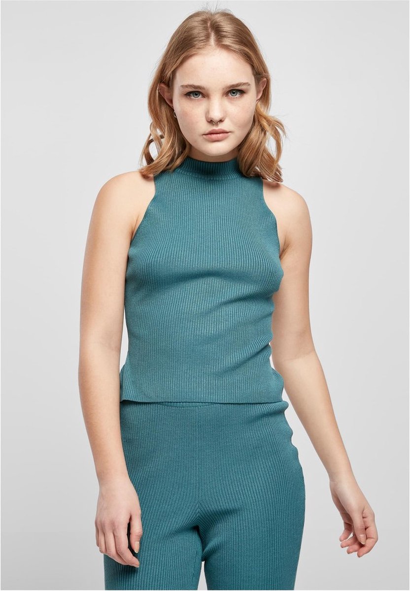 Urban Classics Short Rib Knit Turtleneck Mouwloze top XS Groen