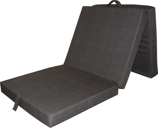 Donkergrijs, opklapbaar matras, met handvat en lussen.