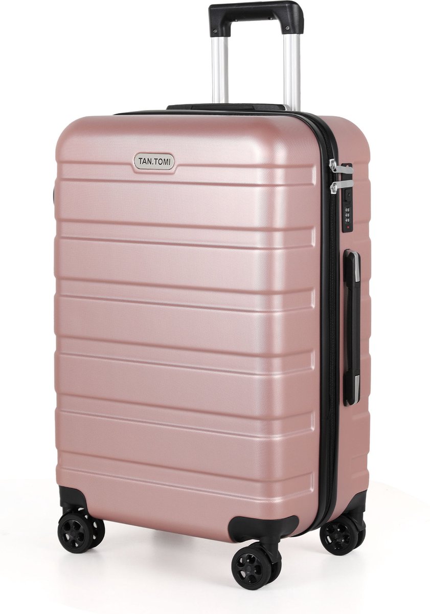 TAN.TOMI Koffer - 65L Reiskoffer met 4 wielen - Handbagage Ruimbagage - Cijferslot - Reiskoffer - Trolley Koffer met Wielen - Rosé Goud