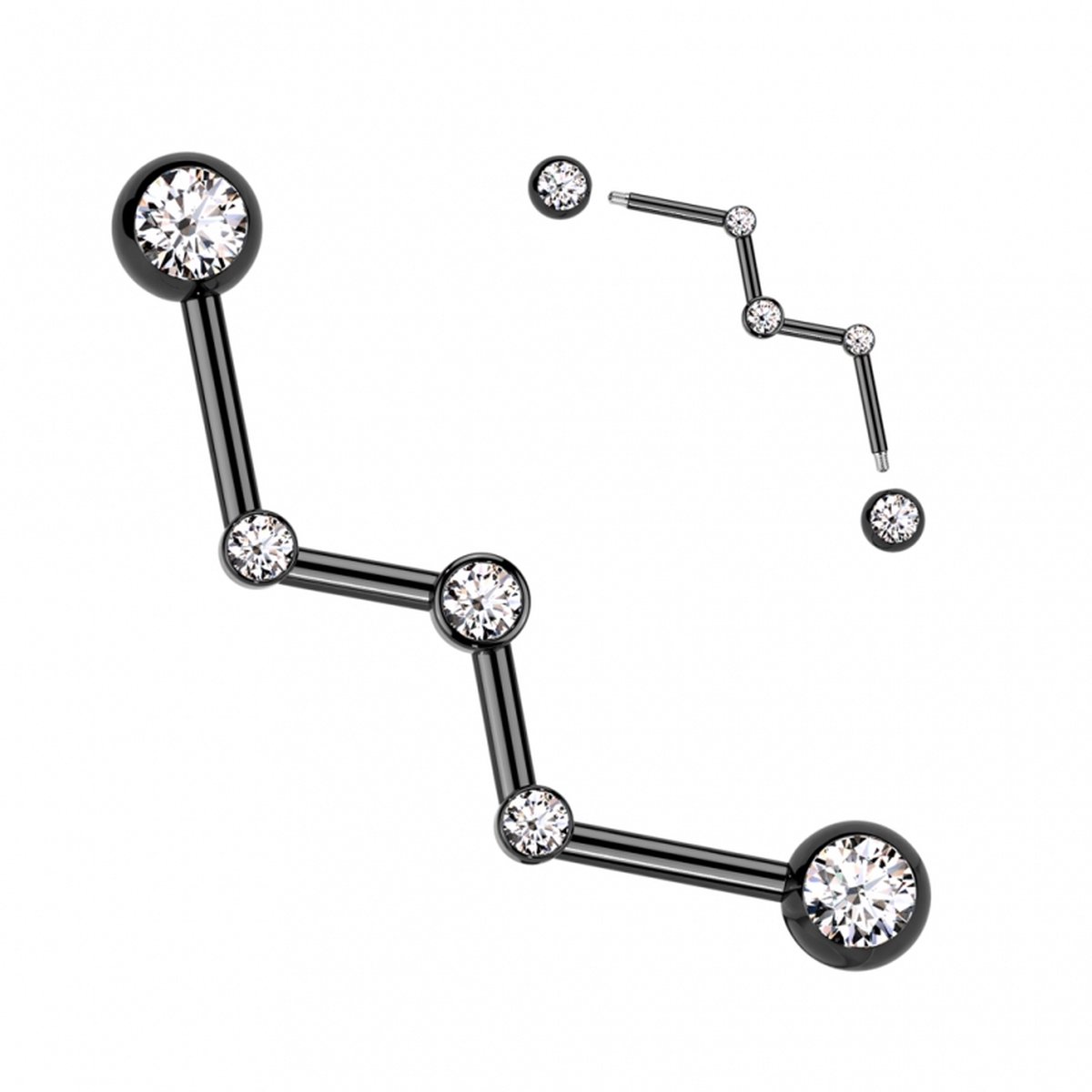 Industrial piercing PVD zigzag met steentjes - zwart - LMPiercings