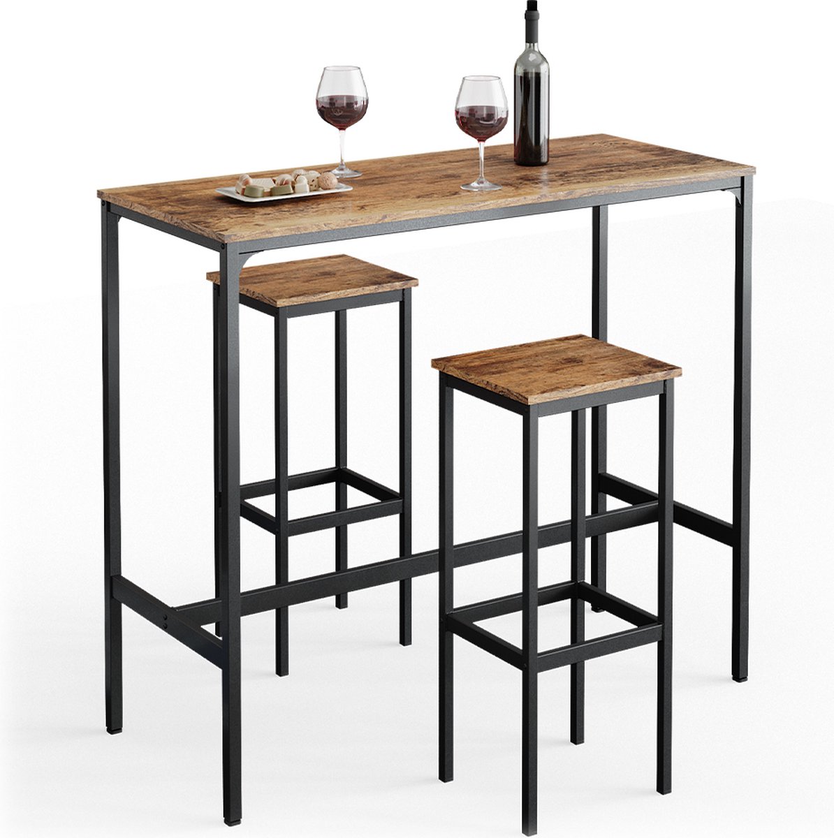 Vicco Bartafel set Fyrk, Eiken rustiek/Zwart, 120 x 50 cm met