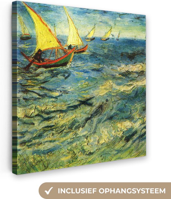 Foto: Canvas schilderij 50x50 cm wanddecoratie vissersboten op zee vincent van gogh muurdecoratie woonkamer slaapkamer decoratie kamer accessoires schilderijen