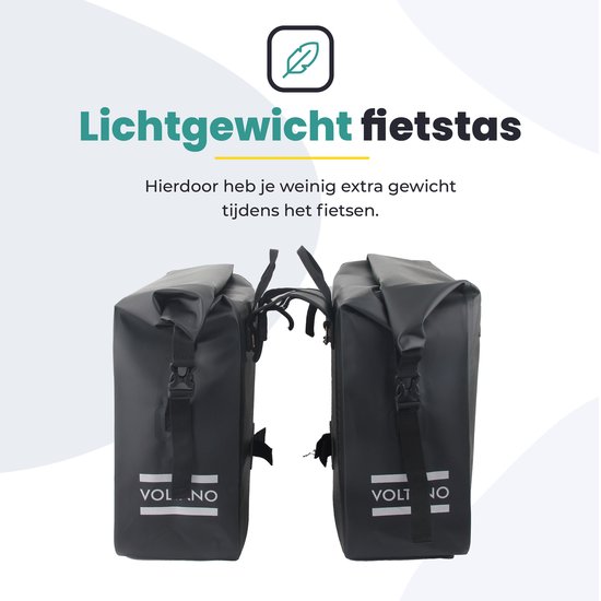 Voltano Dubbele Fietstas Rolltop Urban Black - 48 Liter - 100% Waterdicht - Fietstassen Electrische Fietsen