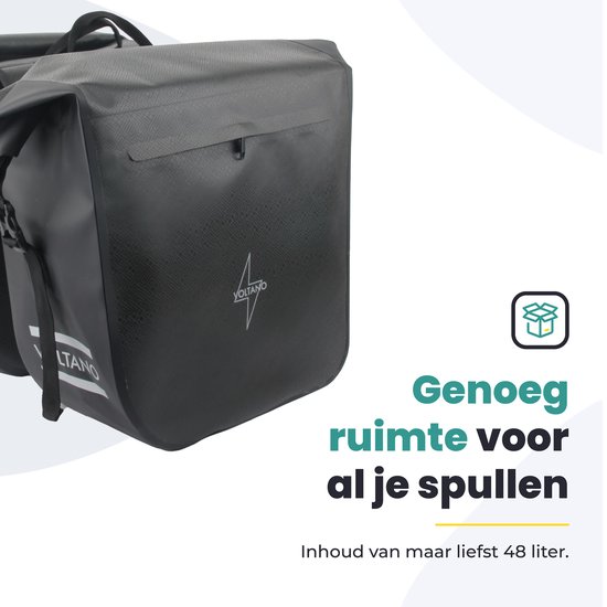 Voltano Dubbele Fietstas Rolltop Urban Black - 48 Liter - 100% Waterdicht - Fietstassen Electrische Fietsen