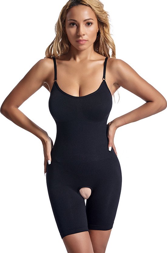 Corrigerende Body met pijpjes dames - Zwart - Maat L - Naadloos - Open kruis - Corrigerende bodysuit dames - Onzichtbare body - Bodysuit zonder beugel - Corrigerend ondergoed buik dames - Shapewear