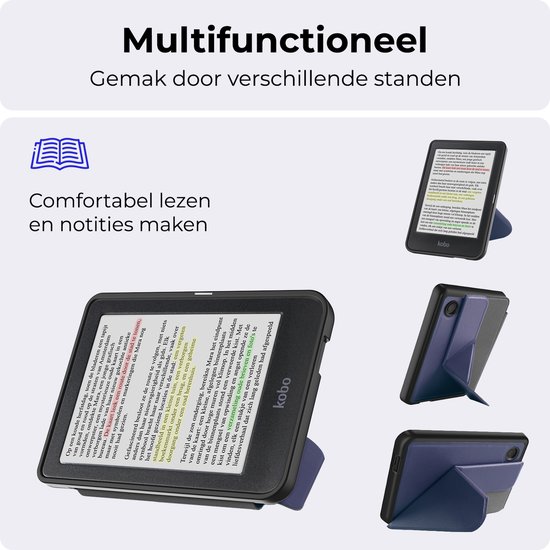 Hoesje Geschikt voor Kobo Clara Colour Hoesje Luxe Bescherm Case Trifold Met Screenprotector - Hoes Geschikt voor Kobo Clara Colour Hoes Book Cover - Donkerblauw van Hoesje  — afbeelding 4
