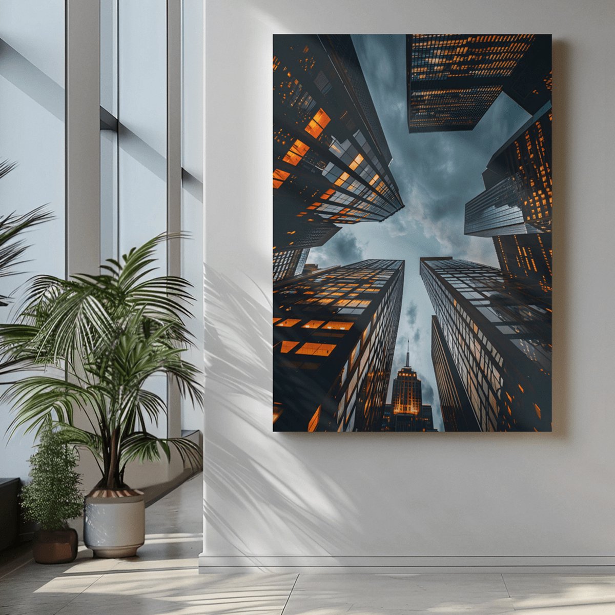 Trendex Global Canvas Schilderij - Wolkenkrabbers - Wanddecoratie - Foto Print Op Canvas - 150x100x2 cm Grijs