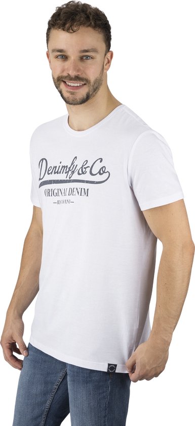 DENIMFY T-Shirt Homme DFNuri coupe régulière Wit M Col Rond Adultes