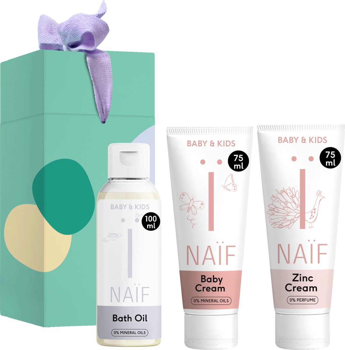 Naïf - Happy to Meet you Geschenkset - Baby's & Kinderen - Badolie, Baby Crème en Zinkcrème voor een goede start in cadeauverpakking - met ingrediënten van natuurlijke oorsprong