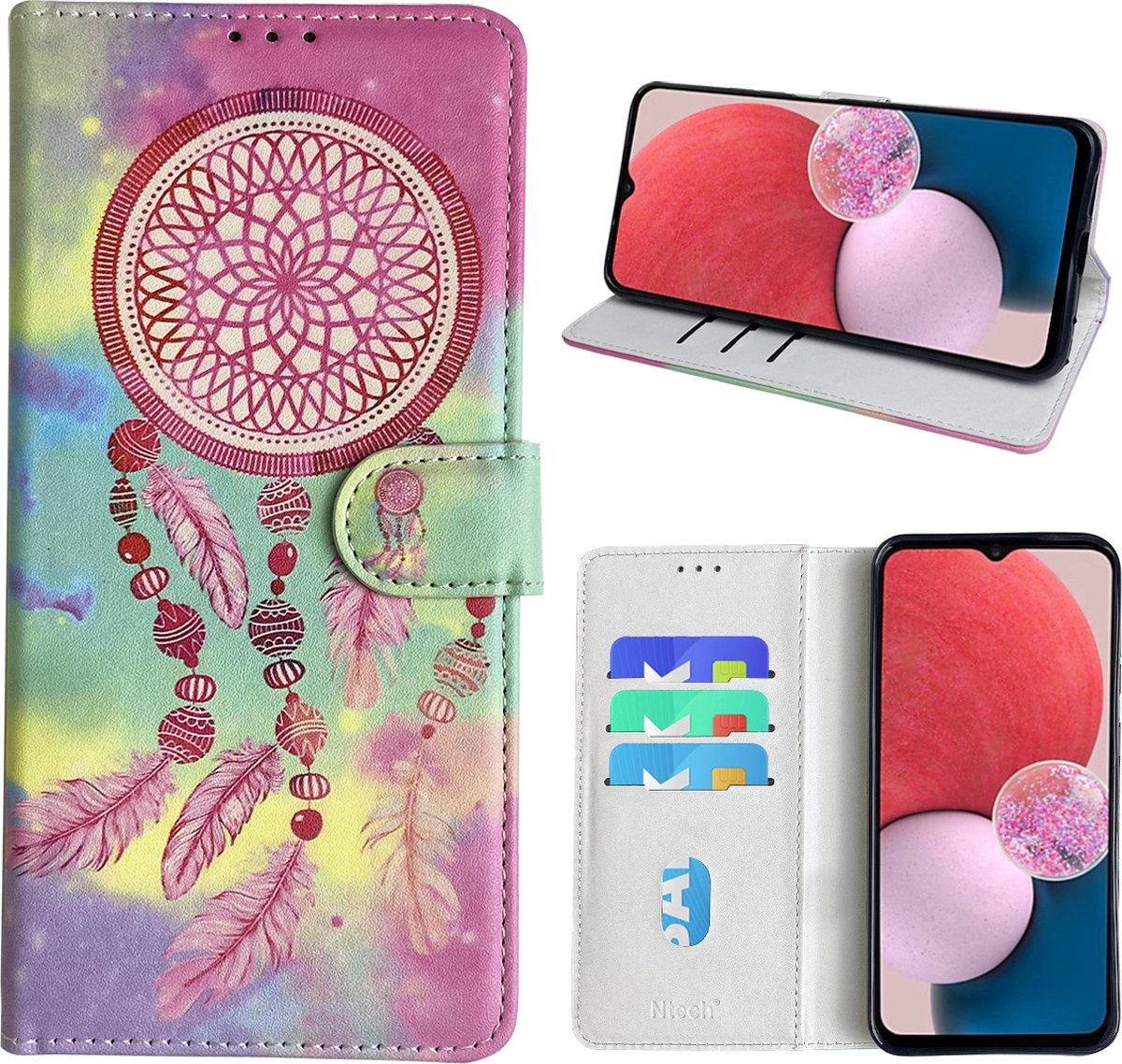 Hoesje geschikt voor Samsung Galaxy A13 4G Bookcase met dromenvanger print Roze