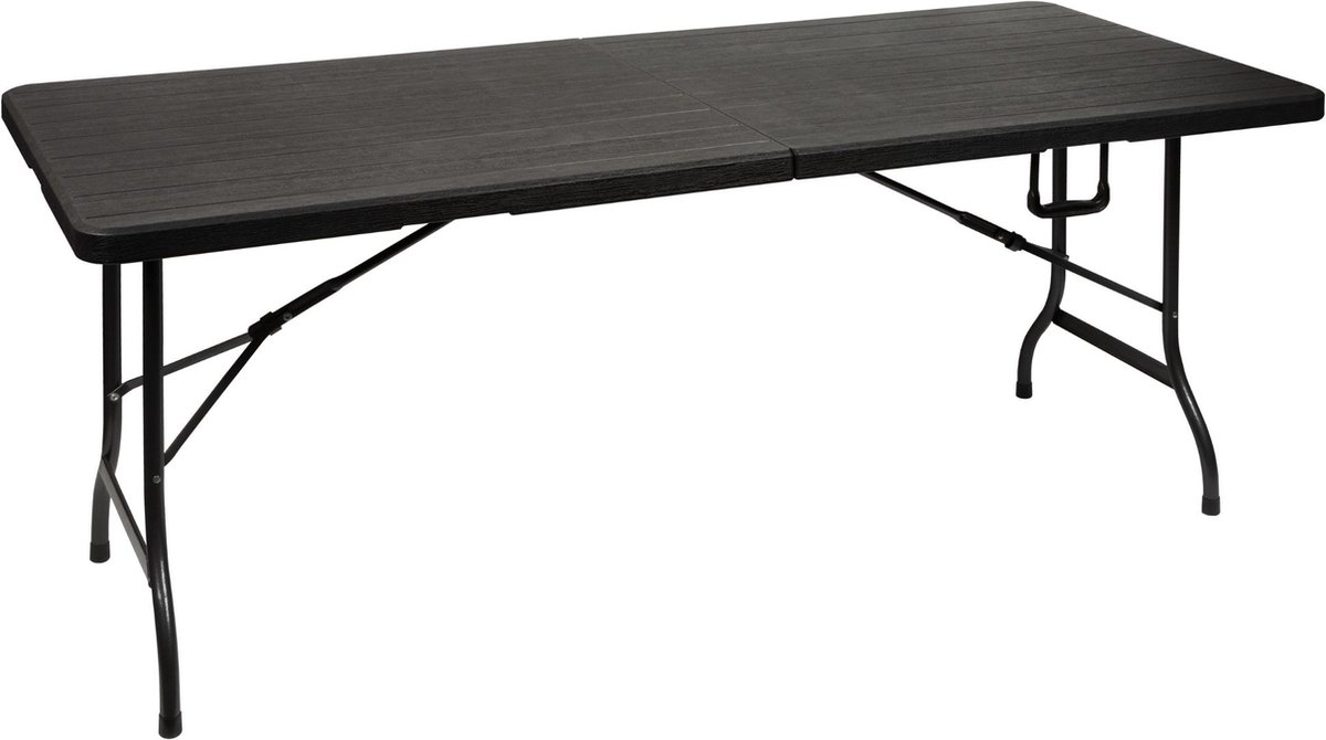 Bol.com Perel Klaptafel, inklapbaar, weerbestendig, handgreep, houtlook, maximaal 100 kg, zwart aanbieding