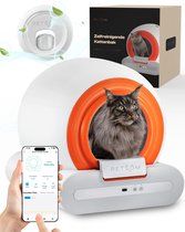 PetSom - Zelfreinigende Elektrische Kattenbak met reinigingsspray wit oranje - Automatische Voerbak Inclusief App - 65L ...
