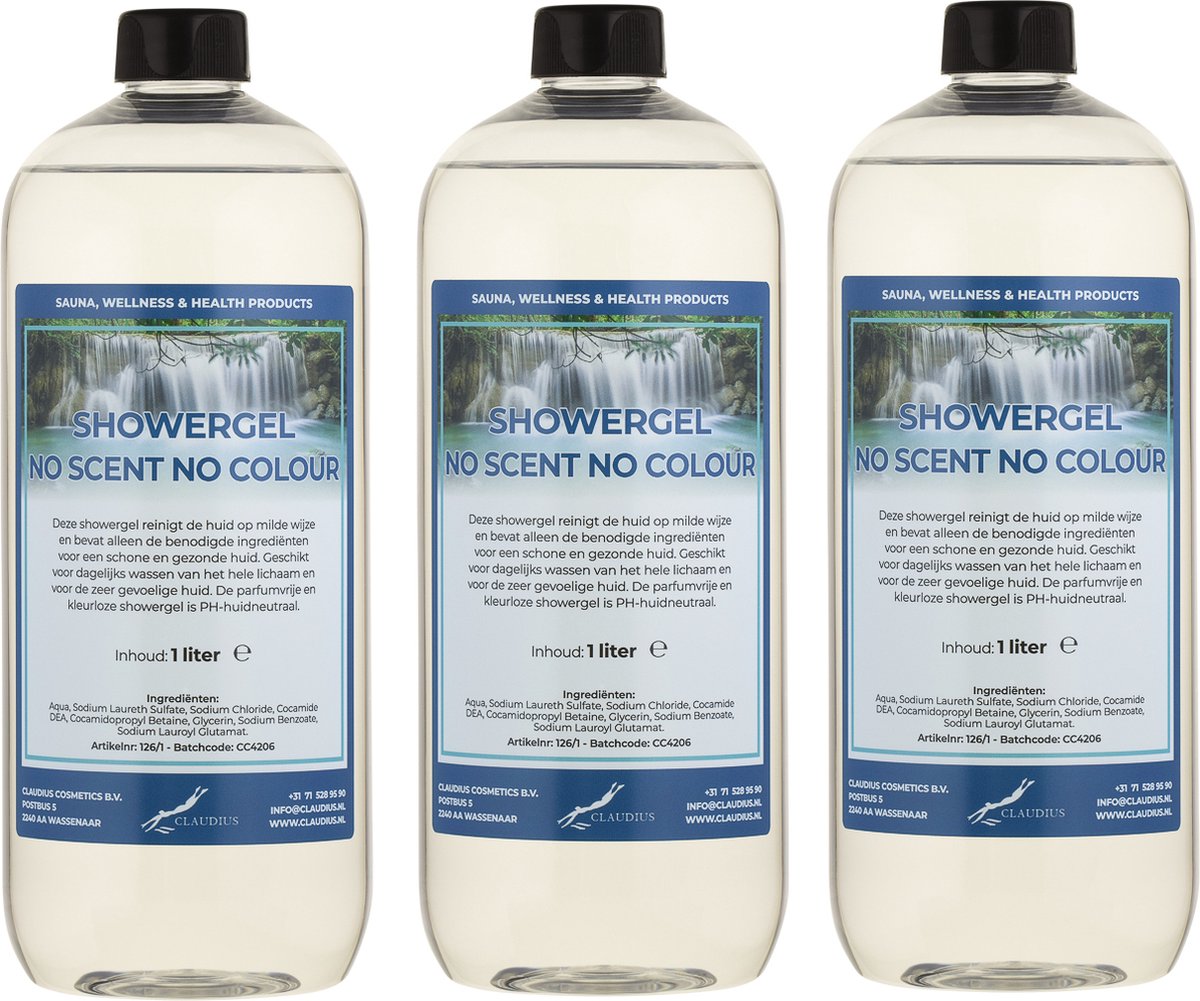 Goedkoopste Douchegel No Scent No Colour 1 liter - set van 3 stuks - Showergel