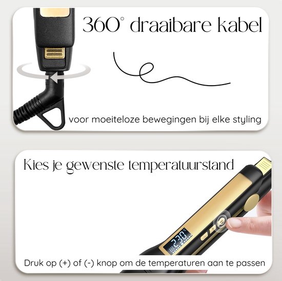 Fer à lisser Sansbeauté avec câble rotatif à 360° pour des mouvements sans effort. Choisissez votre niveau de température préféré.