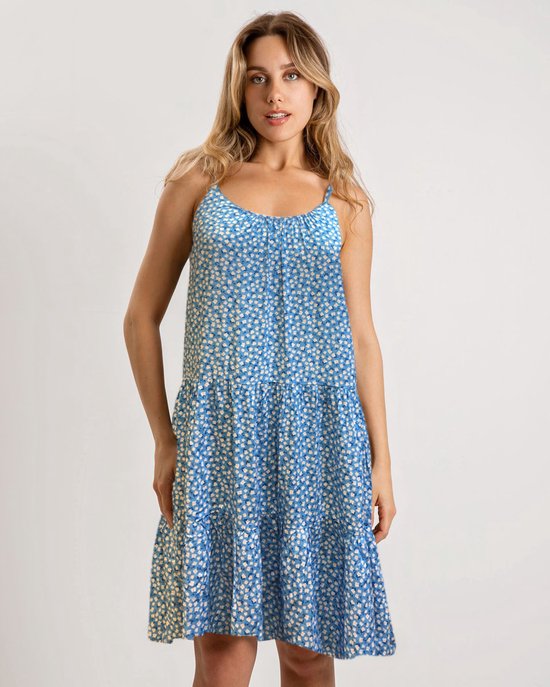 Zomerjurken Dames- Korte Strandjurken Ibiza Stijl | Blauw | Maat L/40
