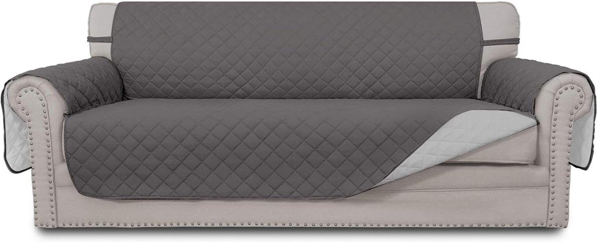 Bankovertrek beschermer omkeerbaar doorgestikt antislip 3-zits grijs lichtgrijs met extra bescherming voor kinderen huisdieren